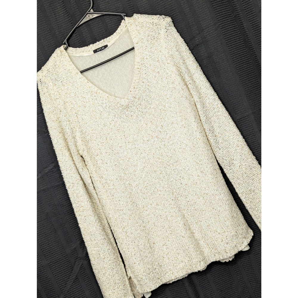APT. 9! CREAM W/GOLD MINI SEQUINS DROP TAIL "BLOUSE" SWEATER! SZ M